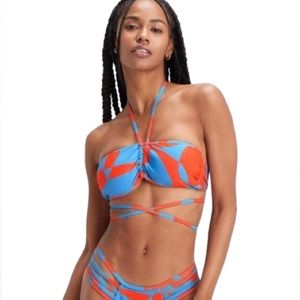 NWT Fabletics Floral Geo Blue Orange Bikini Size M